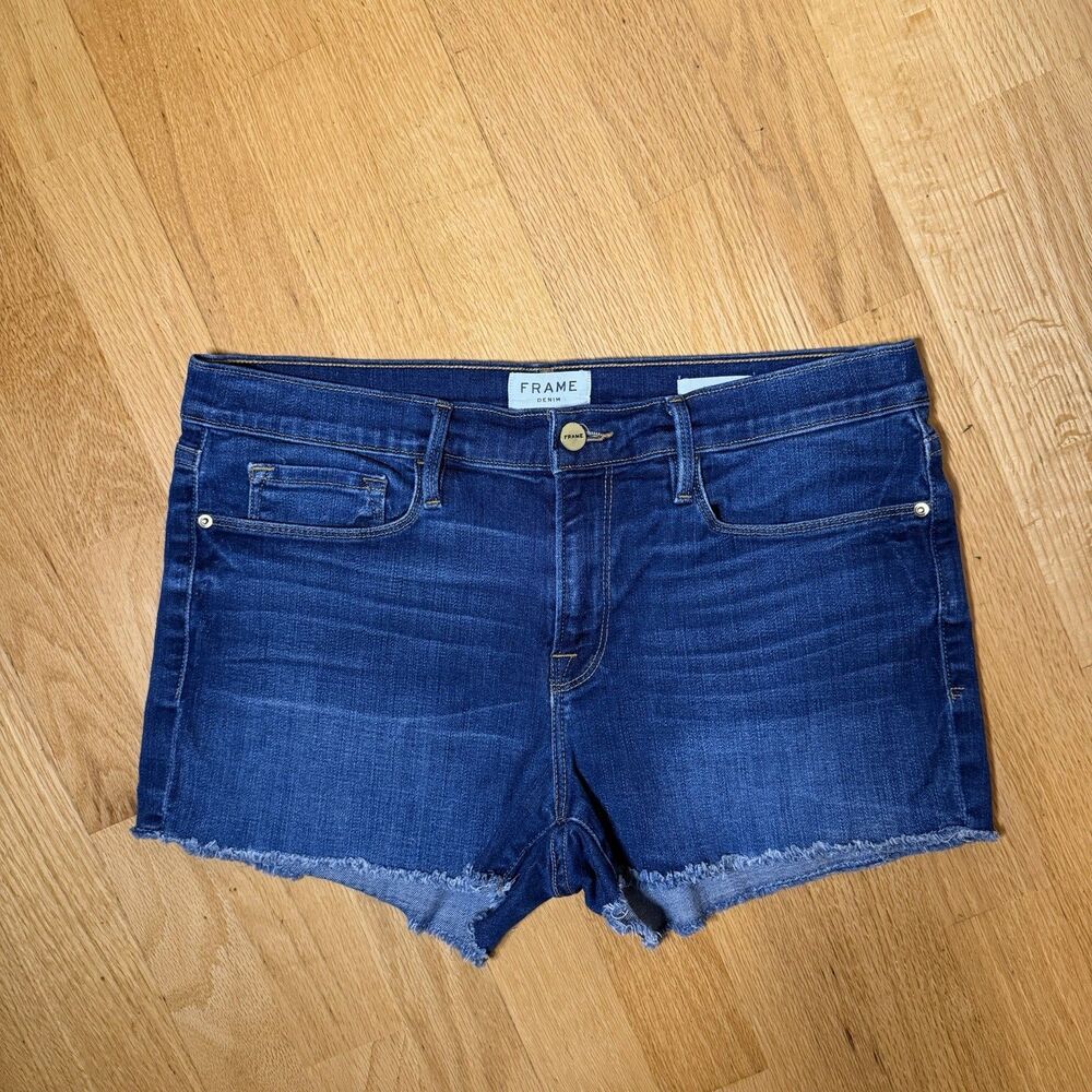 Frame Le Cutoff Denim Shorts Williams 30 Dark Wash Frayed Raw Hem Clean Girl